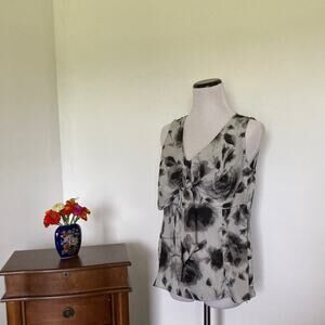 Anne Klein Grey Floral Chiffon Shell, Size S